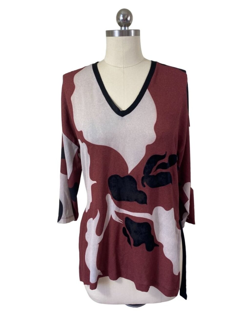 Zara Tunic Top Womens Medium Brown Abstract Retro Modern Artsy 60s Modern Boho